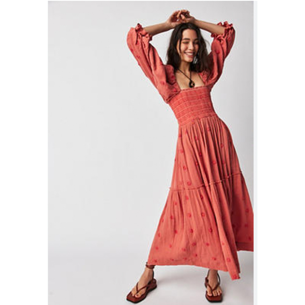 Free People Dahlia Embroidered Maxi Dress XS NWOT